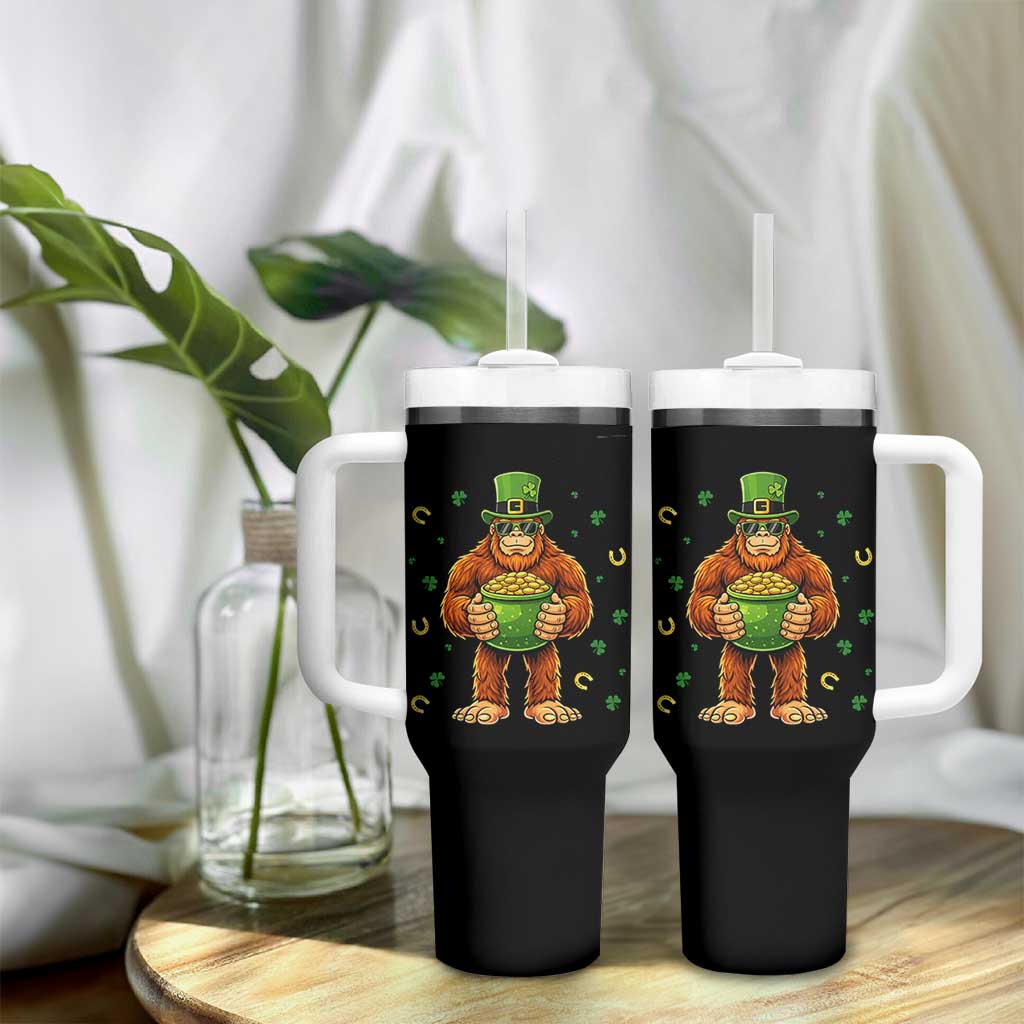 Funny St Patricks Day Bigfoot Lucky Pot Gold Sunglasses Sasquatch Tumbler With Handle