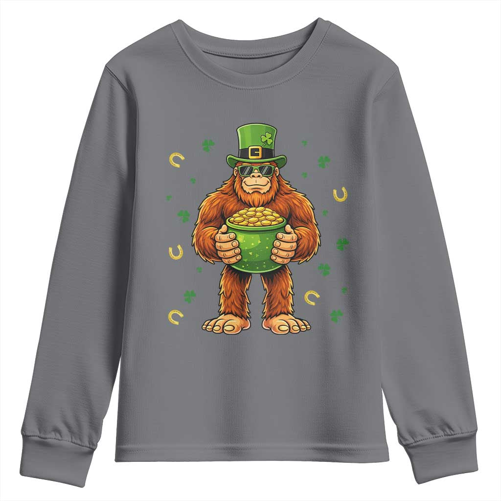 Funny St Patricks Day Bigfoot Lucky Pot Gold Sunglasses Sasquatch Youth Sweatshirt