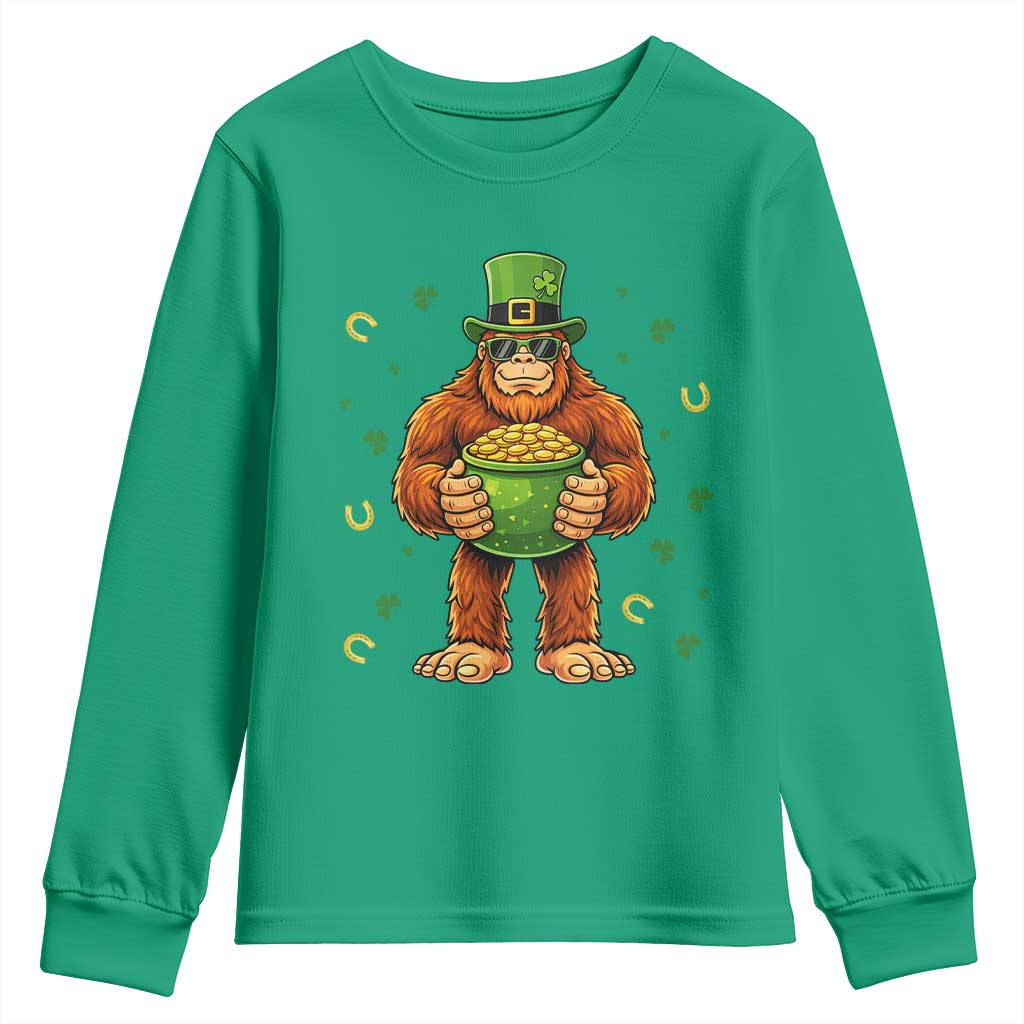 Funny St Patricks Day Bigfoot Lucky Pot Gold Sunglasses Sasquatch Youth Sweatshirt