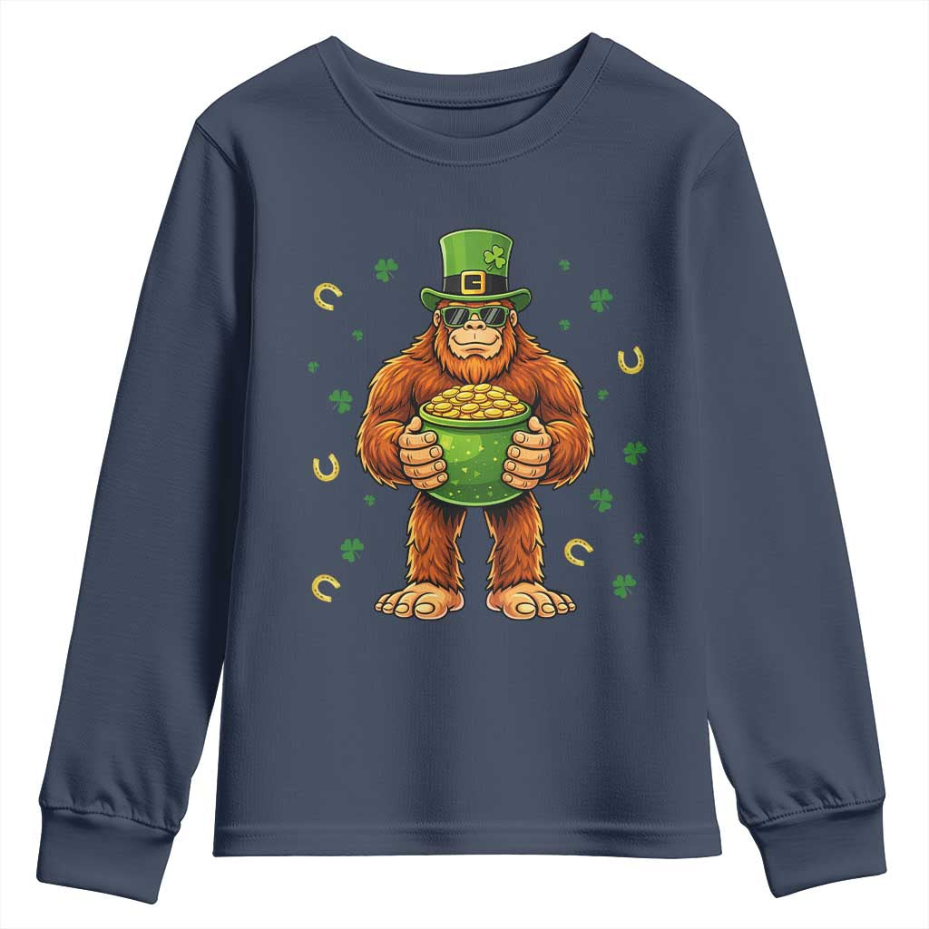 Funny St Patricks Day Bigfoot Lucky Pot Gold Sunglasses Sasquatch Youth Sweatshirt