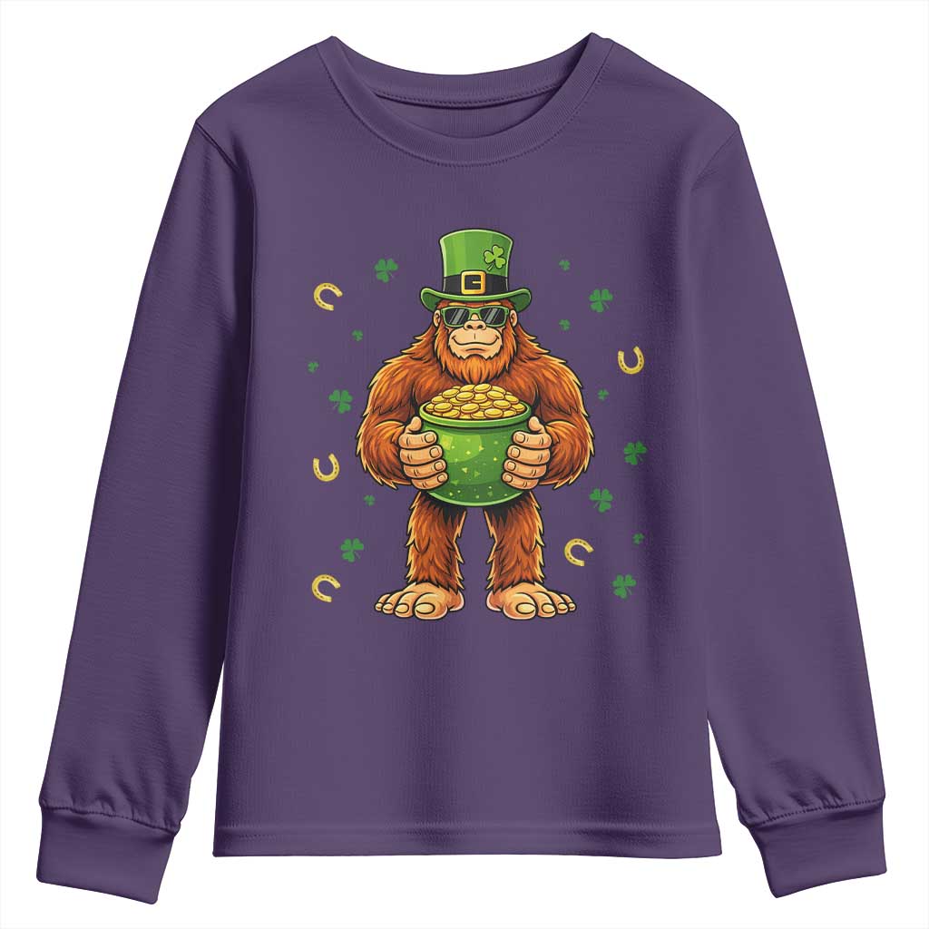 Funny St Patricks Day Bigfoot Lucky Pot Gold Sunglasses Sasquatch Youth Sweatshirt