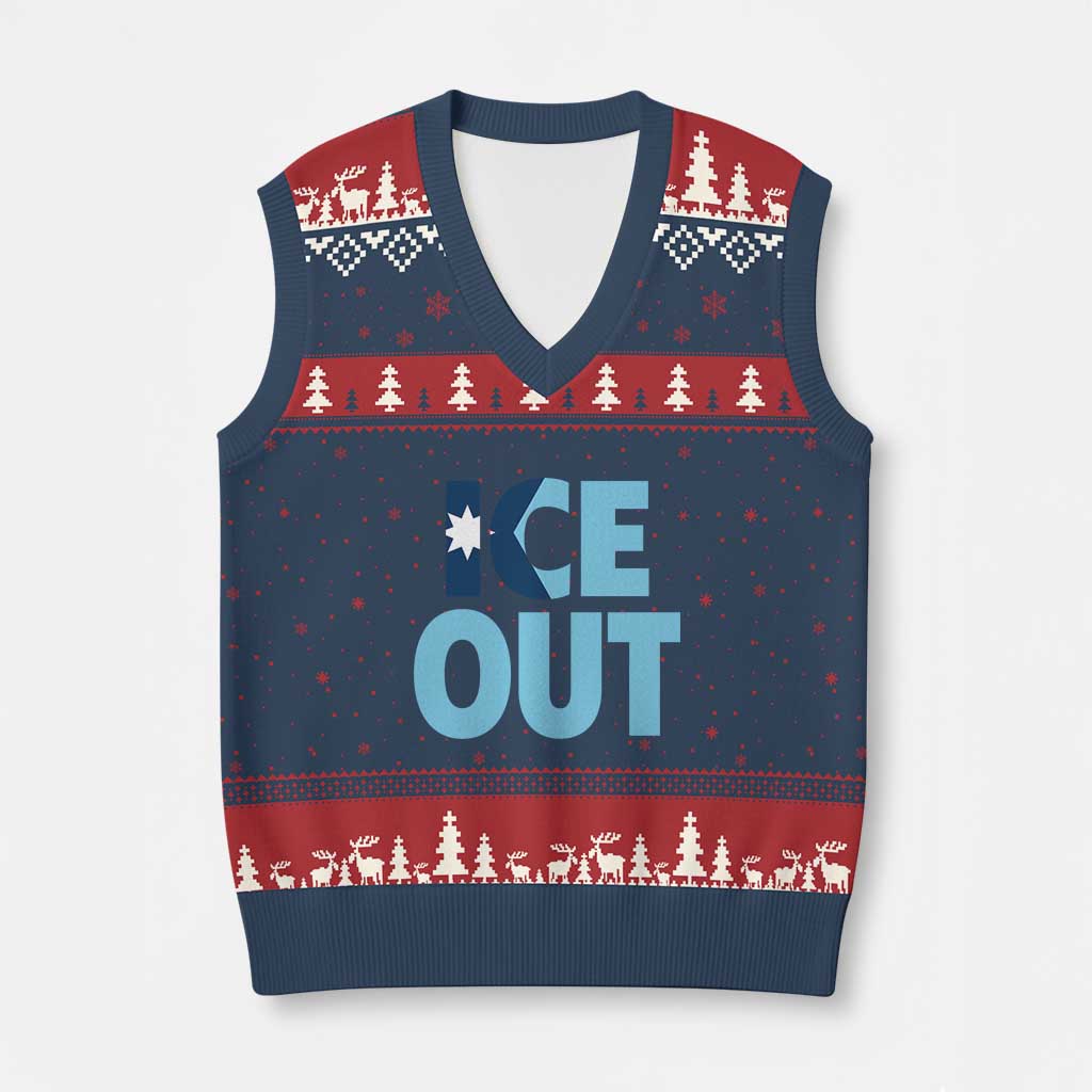 Minnesota Ice Out V-Neck Knit Sweater Vest MN State Anti Ice Movement Protest Statement