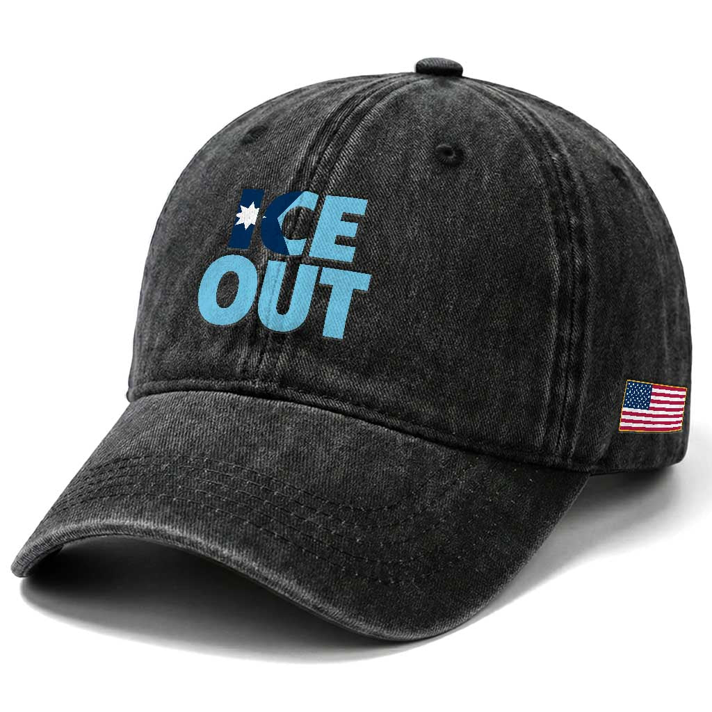 Minnesota Ice Out Washed Cotton Baseball Cap MN State Anti Ice Movement Protest Statement