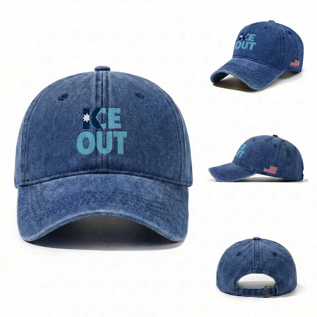 Minnesota Ice Out Washed Cotton Baseball Cap MN State Anti Ice Movement Protest Statement