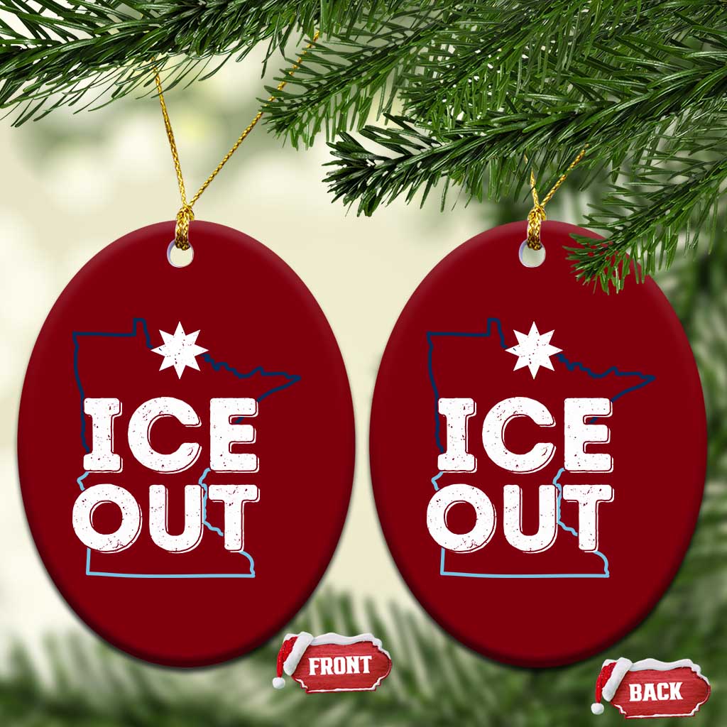 Ice Out Of Minnesota Ceramic Ornament MN Map Immigration Protest Community Resistance