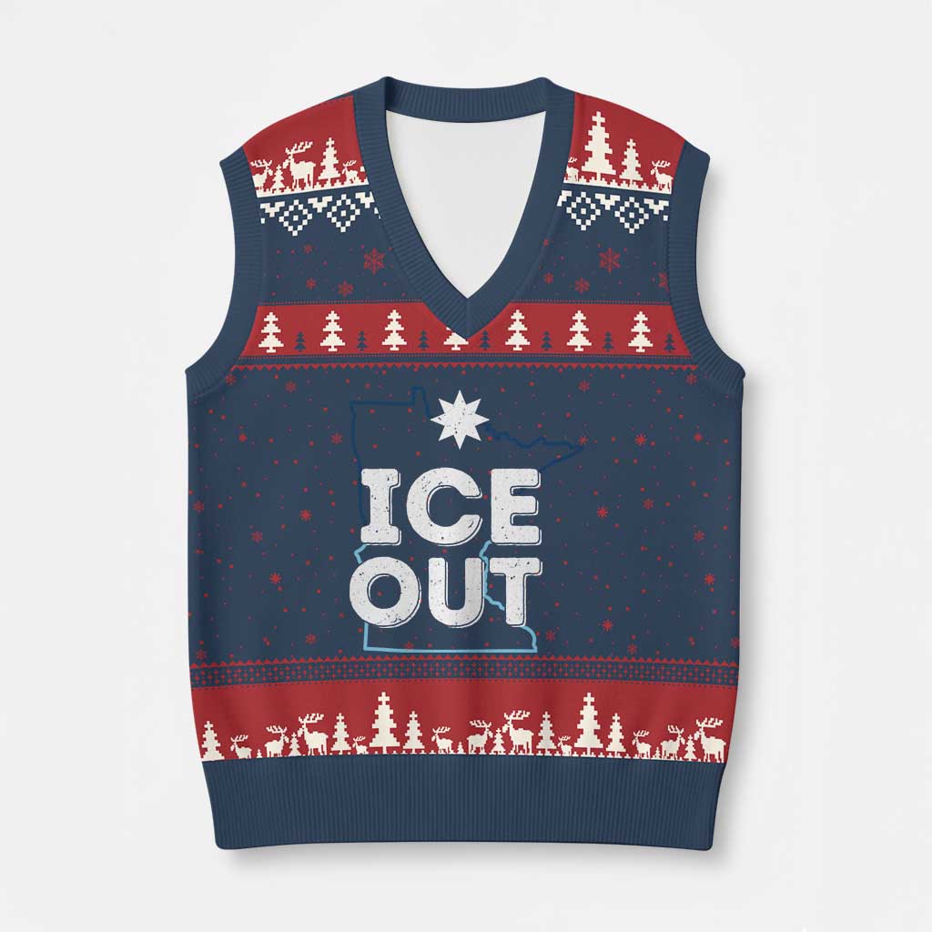 Ice Out Of Minnesota V-Neck Knit Sweater Vest MN Map Immigration Protest Community Resistance