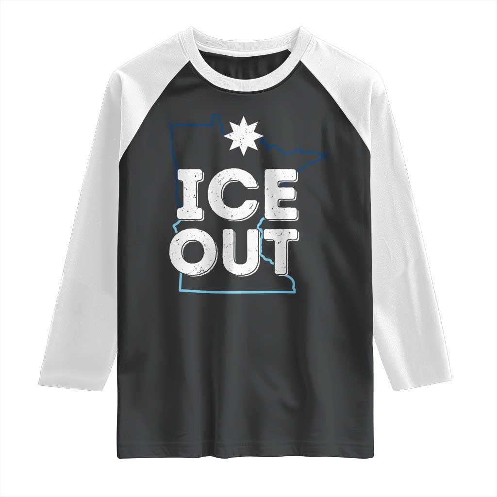 Ice Out Of Minnesota Raglan Shirt MN Map Immigration Protest Community Resistance