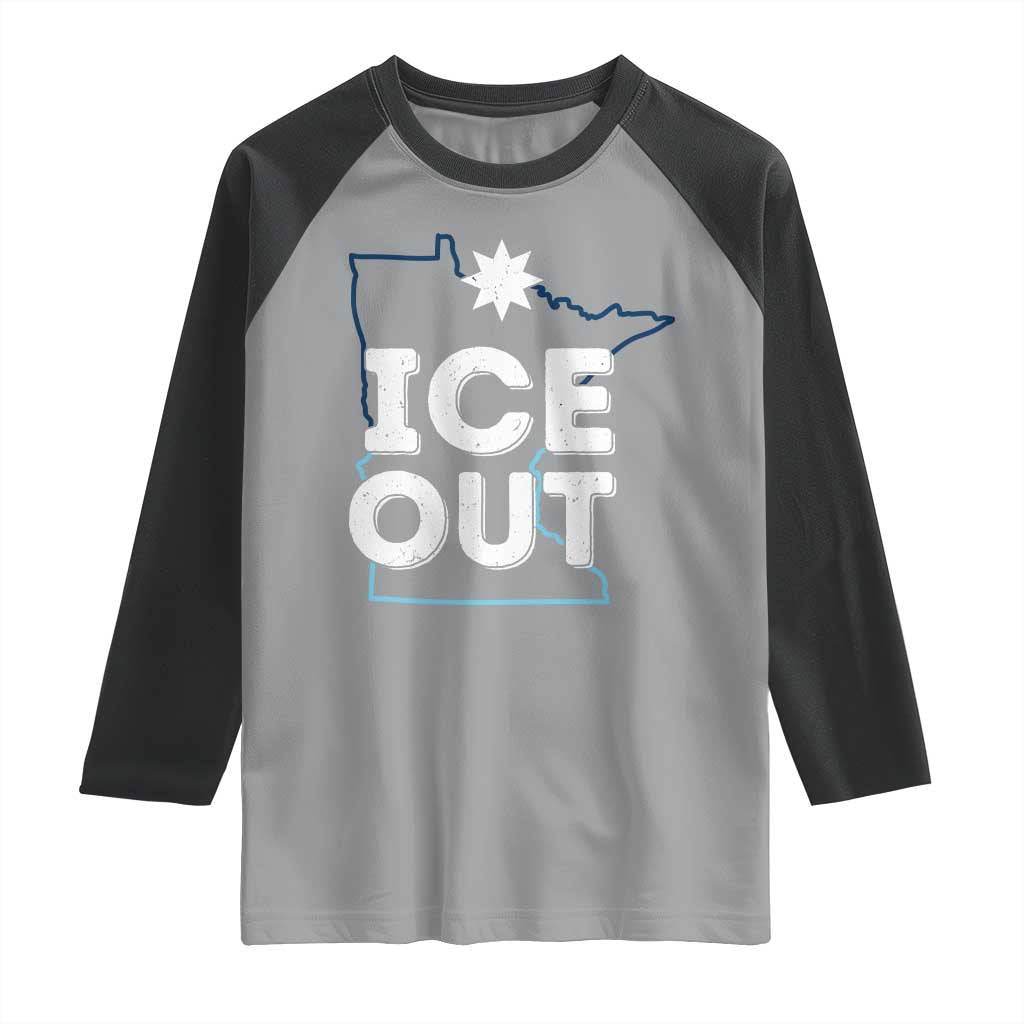 Ice Out Of Minnesota Raglan Shirt MN Map Immigration Protest Community Resistance