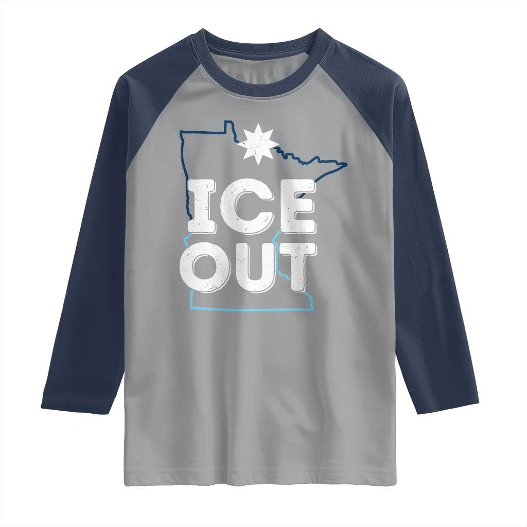 Ice Out Of Minnesota Raglan Shirt MN Map Immigration Protest Community Resistance