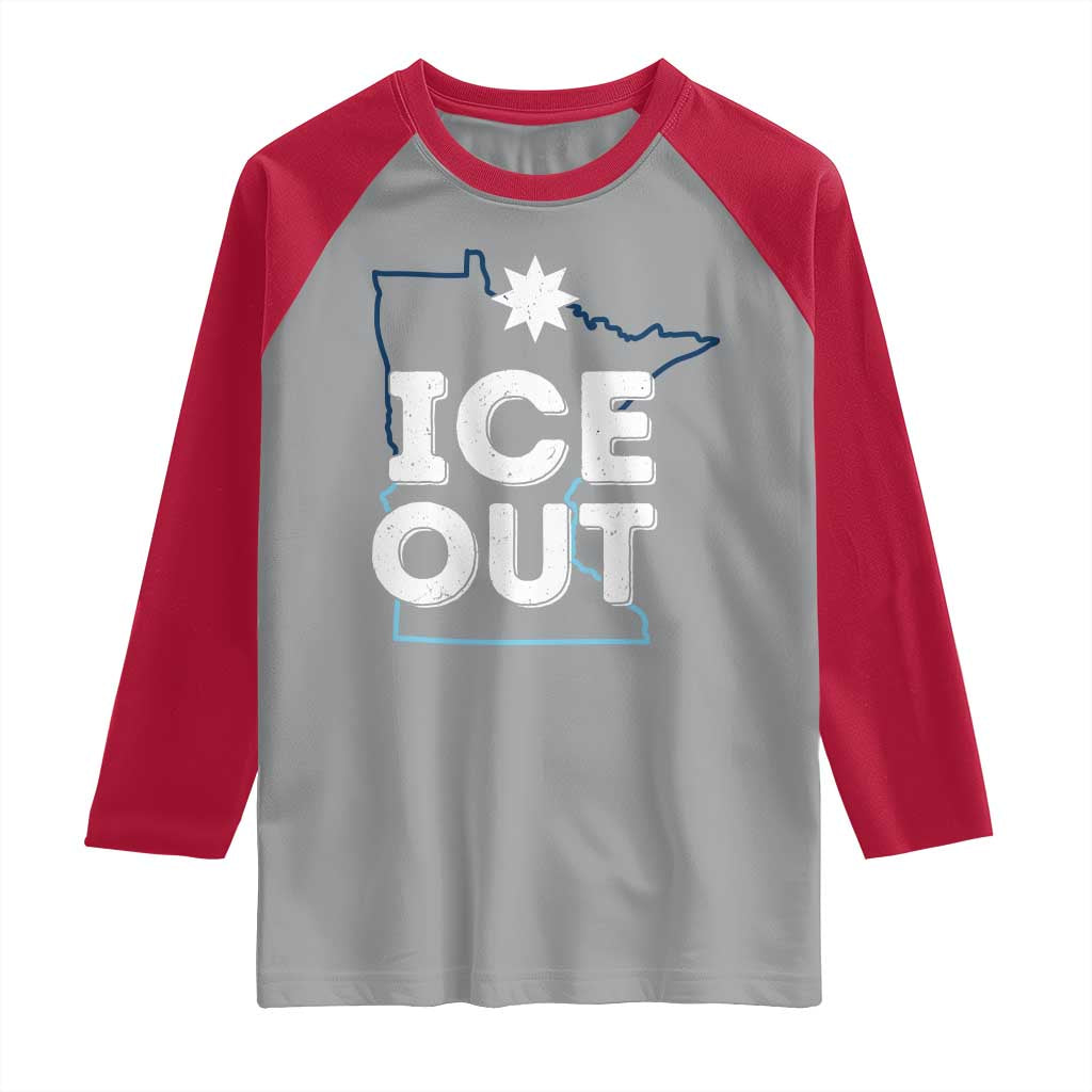 Ice Out Of Minnesota Raglan Shirt MN Map Immigration Protest Community Resistance