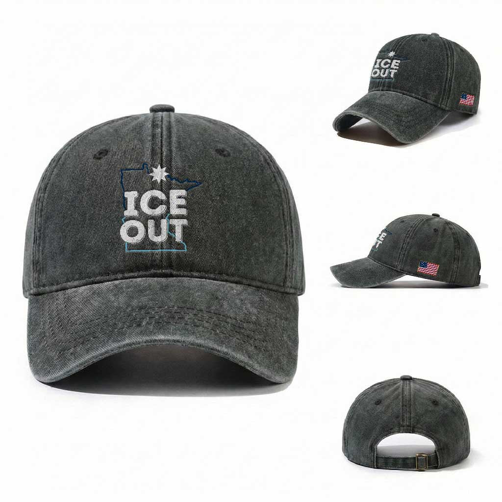 Ice Out Of Minnesota Washed Cotton Baseball Cap MN Map Immigration Protest Community Resistance