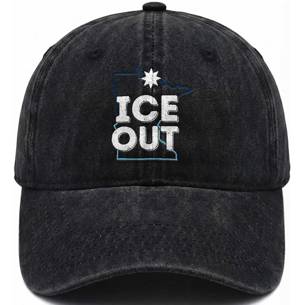 Ice Out Of Minnesota Washed Cotton Baseball Cap MN Map Immigration Protest Community Resistance