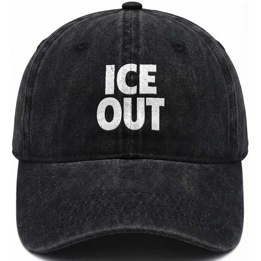 Ice Out Washed Cotton Baseball Cap Abolish Ice Protest Statement