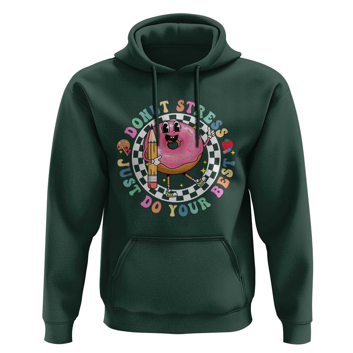 Funny Testing Day Teacher Hoodie Donut Stress Just Do Your Best