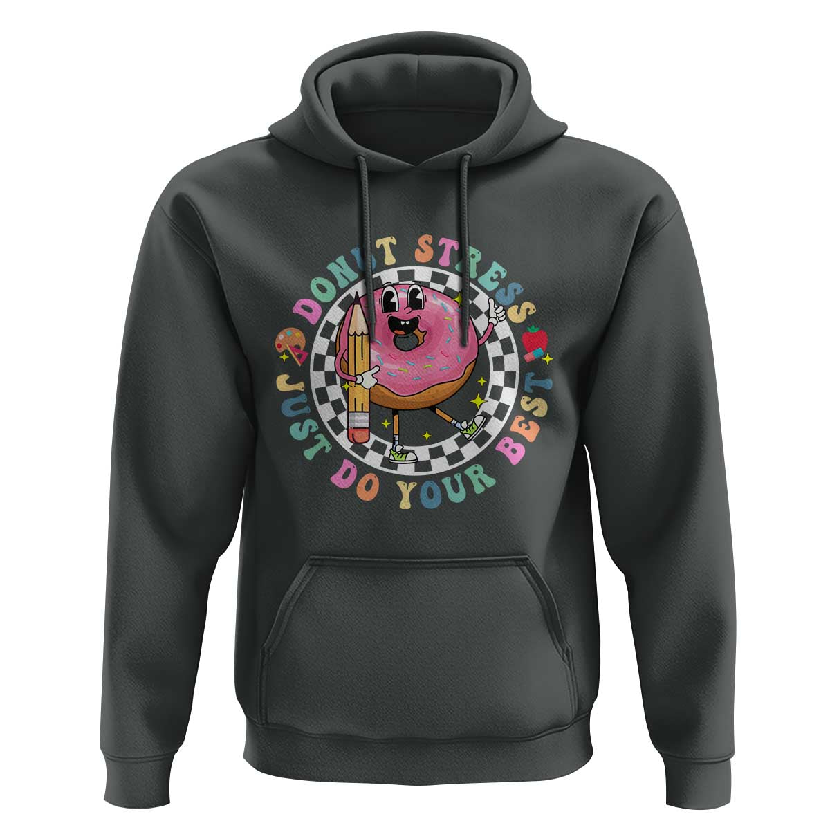 Funny Testing Day Teacher Hoodie Donut Stress Just Do Your Best