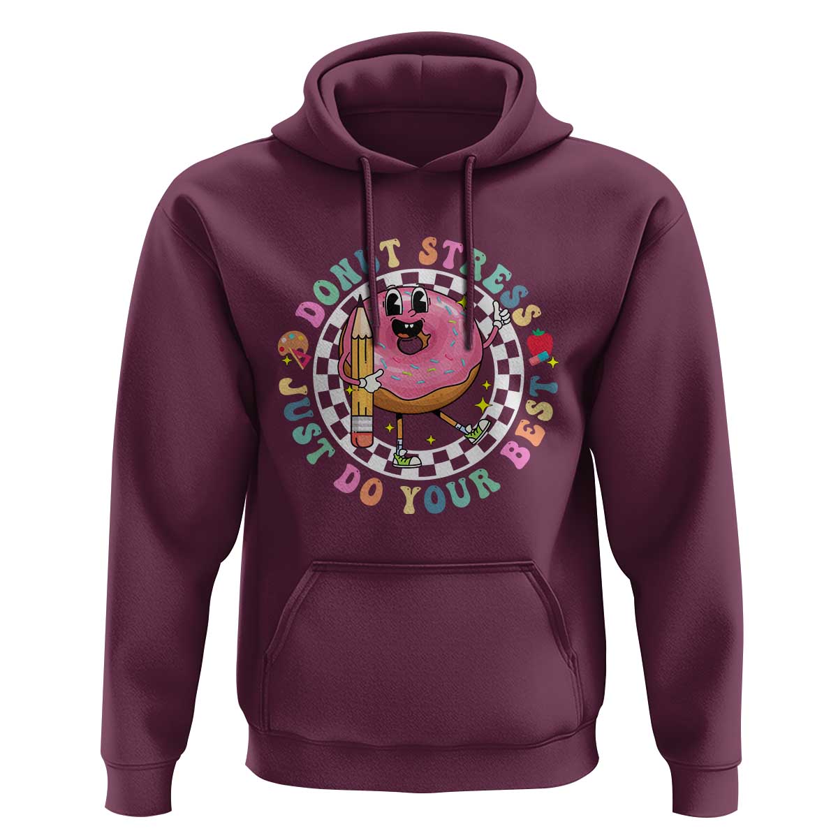 Funny Testing Day Teacher Hoodie Donut Stress Just Do Your Best