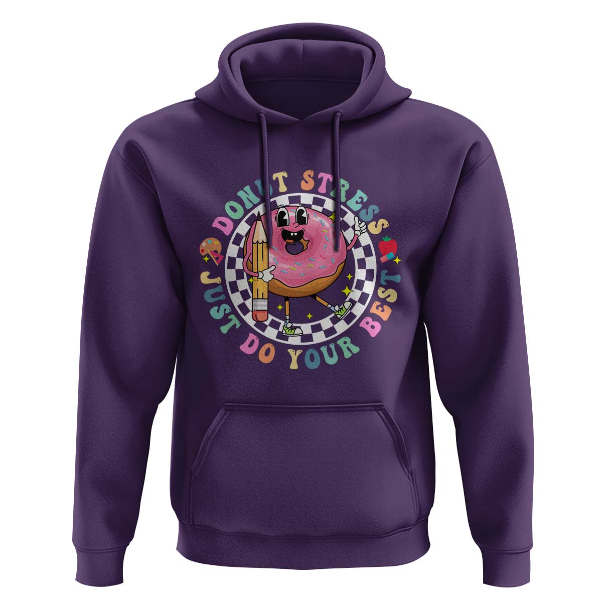 Funny Testing Day Teacher Hoodie Donut Stress Just Do Your Best