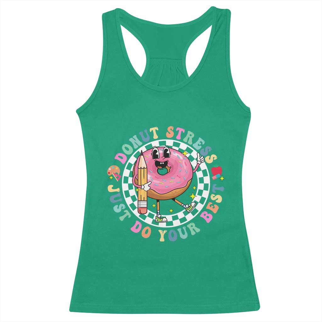 Funny Testing Day Teacher Racerback Tank Top Donut Stress Just Do Your Best