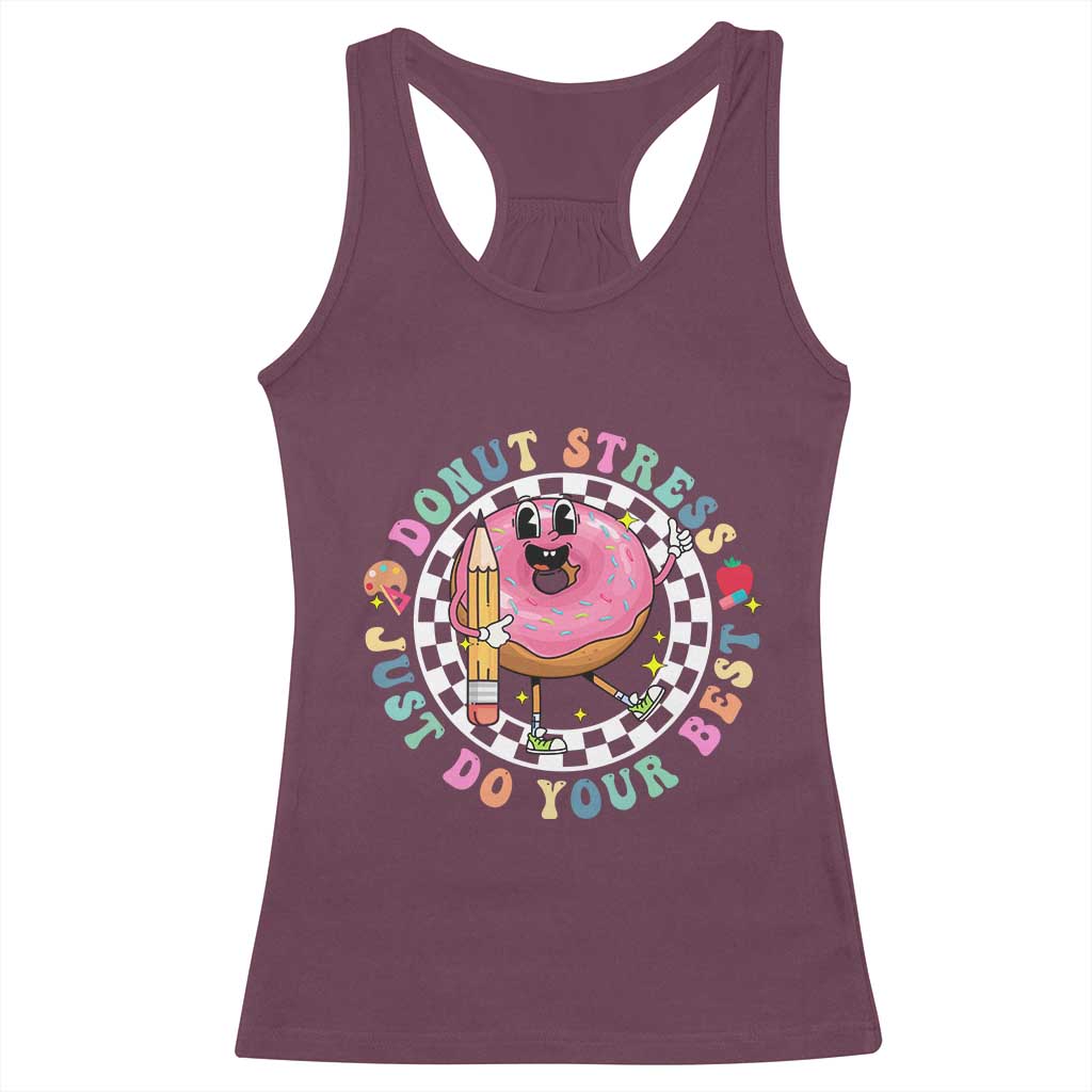 Funny Testing Day Teacher Racerback Tank Top Donut Stress Just Do Your Best