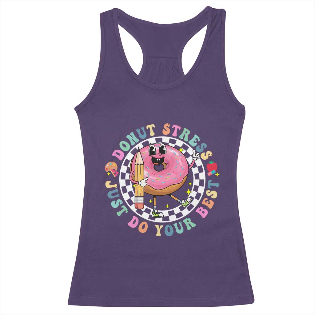 Funny Testing Day Teacher Racerback Tank Top Donut Stress Just Do Your Best