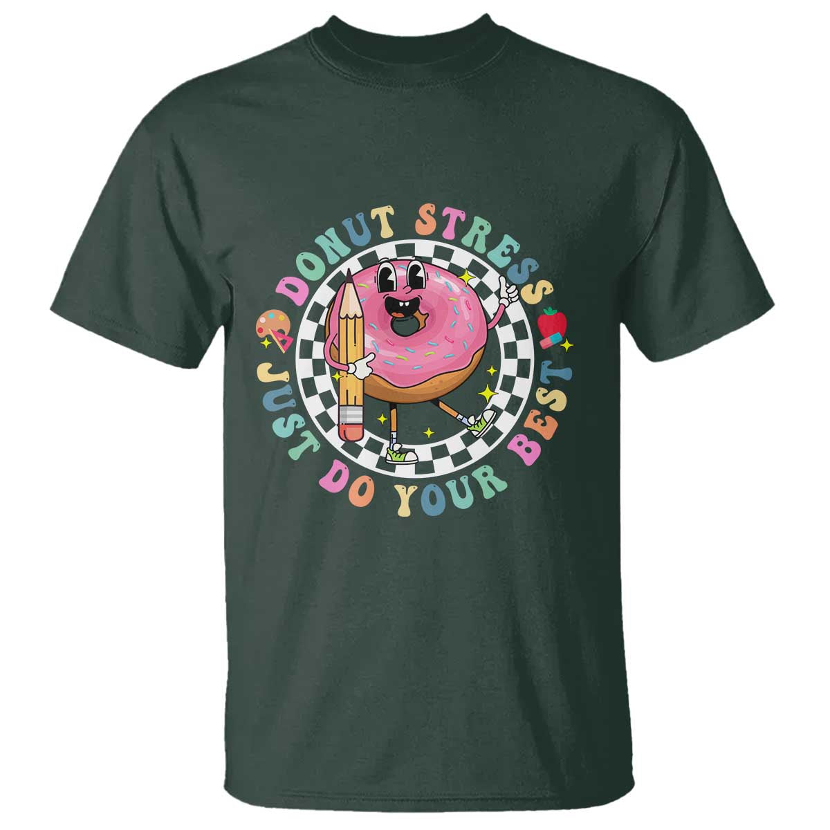 Funny Testing Day Teacher T Shirt Donut Stress Just Do Your Best