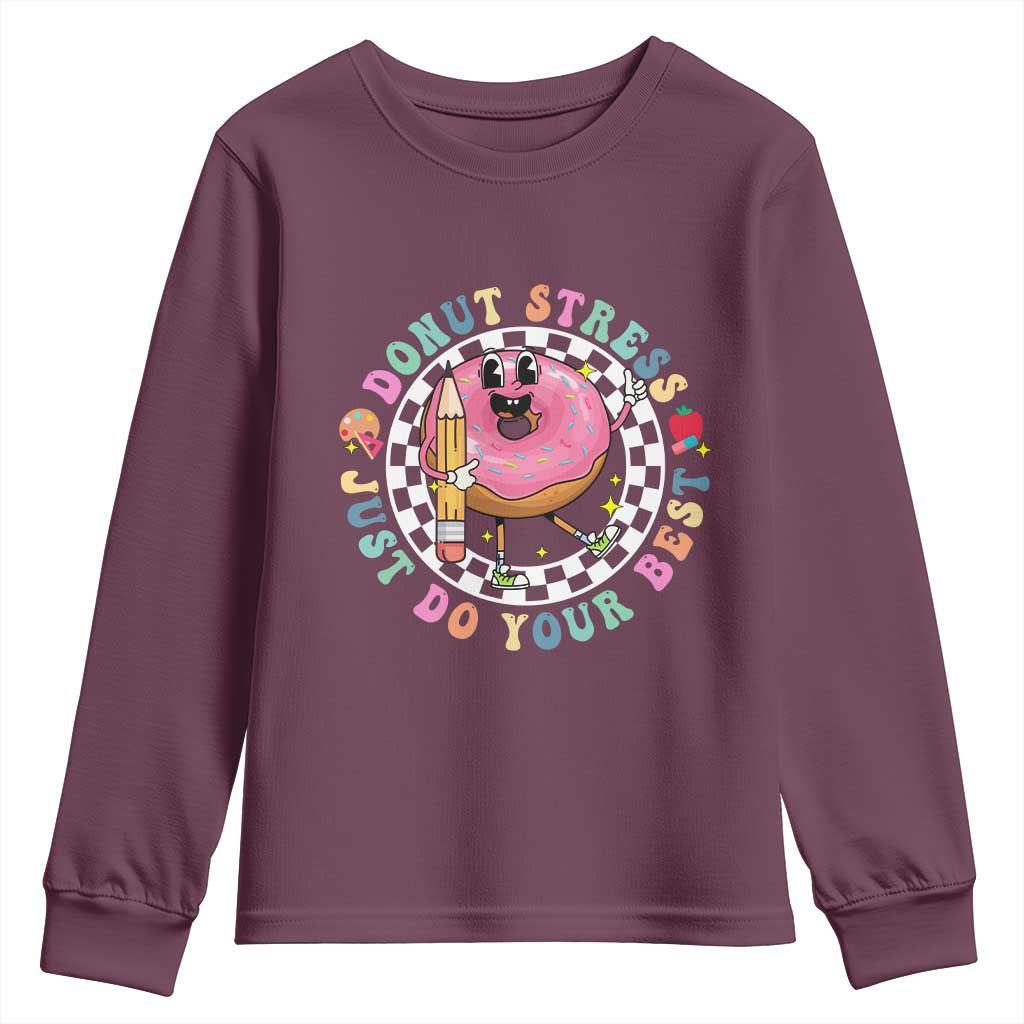Funny Testing Day Teacher Youth Sweatshirt Donut Stress Just Do Your Best