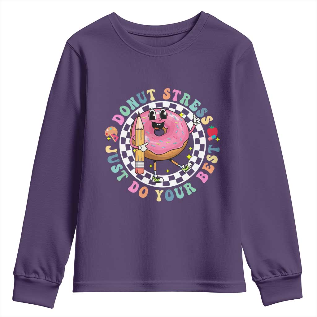 Funny Testing Day Teacher Youth Sweatshirt Donut Stress Just Do Your Best