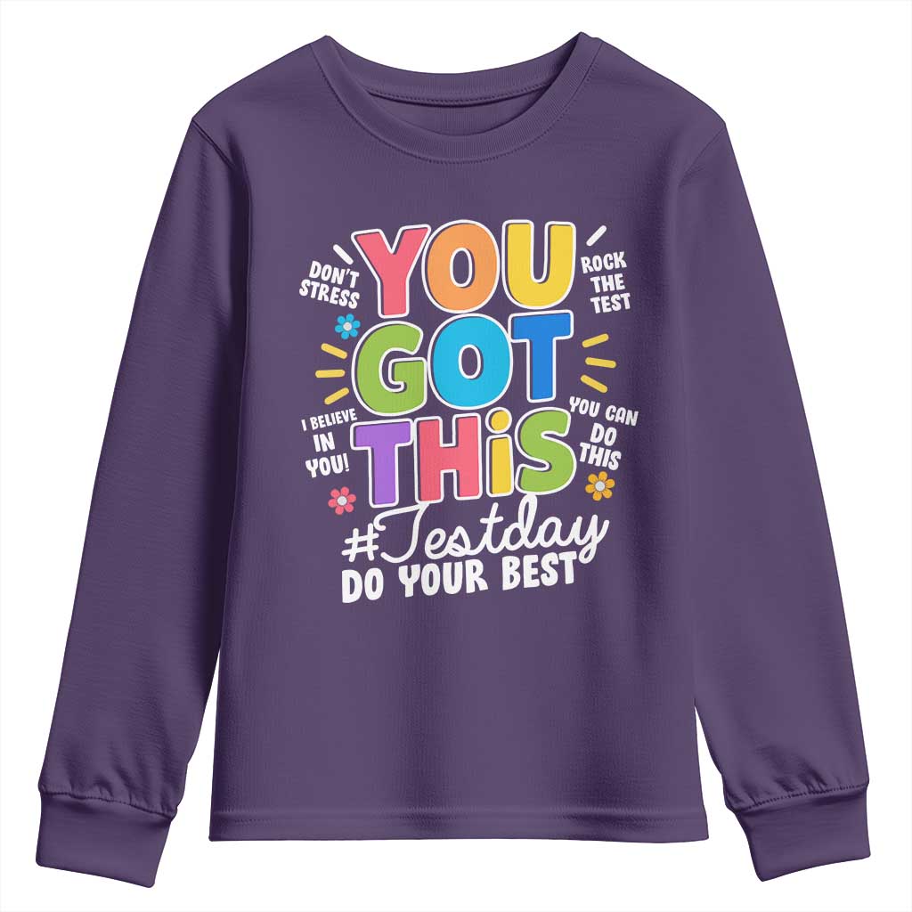 Funny Test Day You Got This Do Your Best Youth Sweatshirt Colorful Flowers