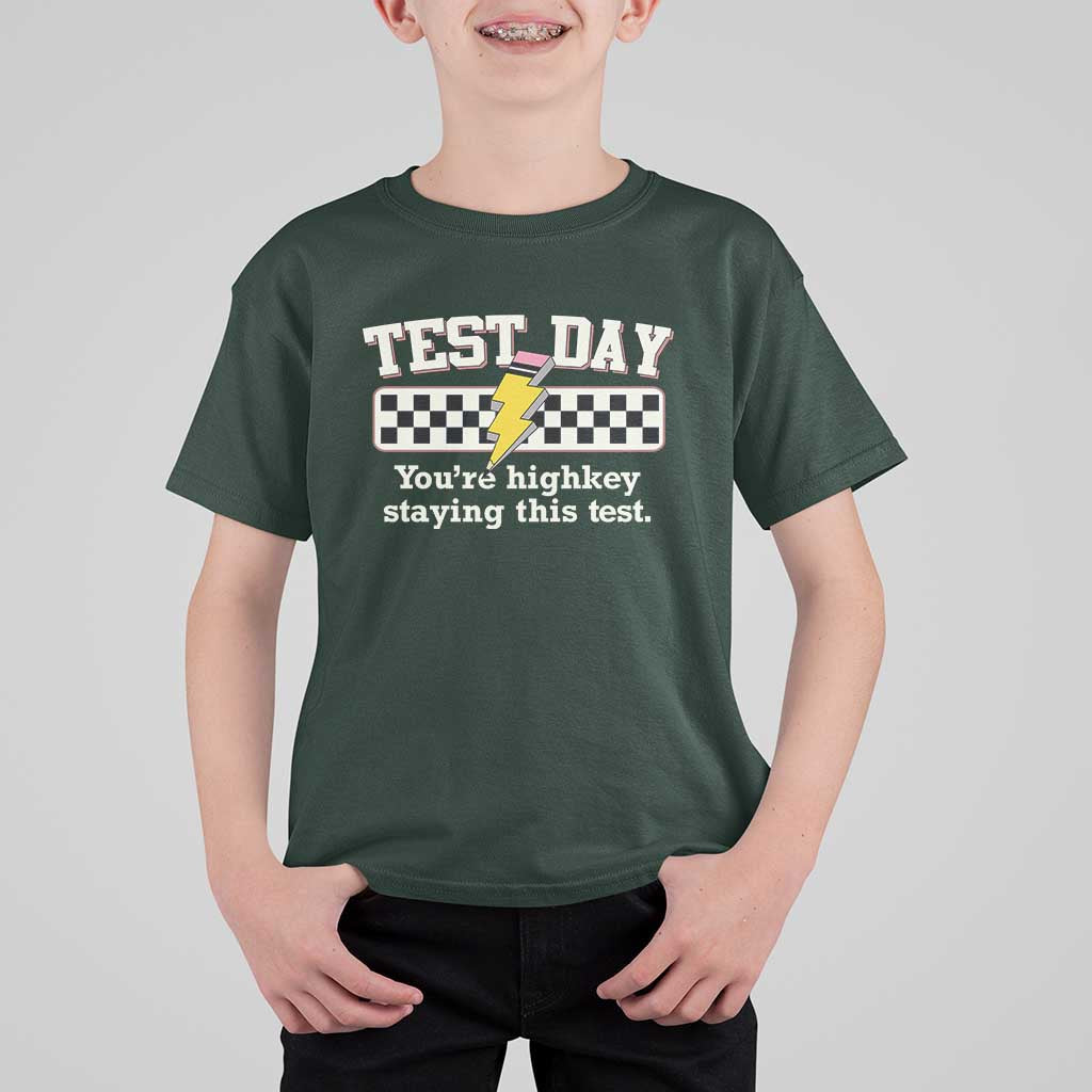 Funny Test Day You're Highkey Staying This Test T Shirt For Kid Teacher Pencil Lightning Bolt