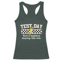 Funny Test Day You're Highkey Staying This Test Racerback Tank Top Teacher Pencil Lightning Bolt