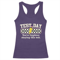 Funny Test Day You're Highkey Staying This Test Racerback Tank Top Teacher Pencil Lightning Bolt