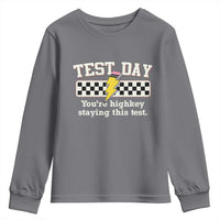Funny Test Day You're Highkey Staying This Test Youth Sweatshirt Teacher Pencil Lightning Bolt