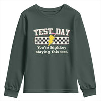 Funny Test Day You're Highkey Staying This Test Youth Sweatshirt Teacher Pencil Lightning Bolt