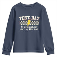 Funny Test Day You're Highkey Staying This Test Youth Sweatshirt Teacher Pencil Lightning Bolt