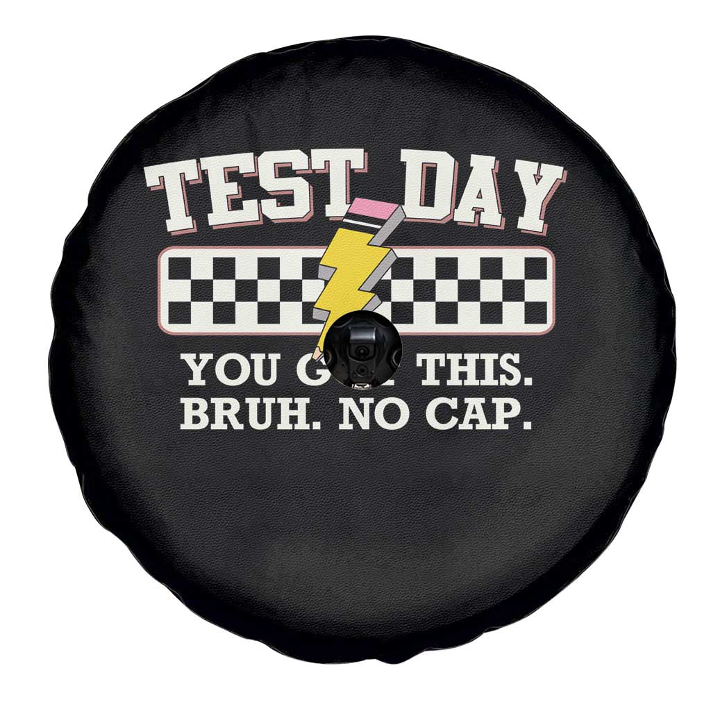 Funny Test Day You Got This Bruh No Cap Spare Tire Cover Teacher Pencil Lightning Bolt