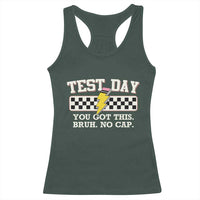 Funny Test Day You Got This Bruh No Cap Racerback Tank Top Teacher Pencil Lightning Bolt
