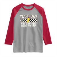 Funny Test Day You Got This Bruh No Cap Raglan Shirt Teacher Pencil Lightning Bolt