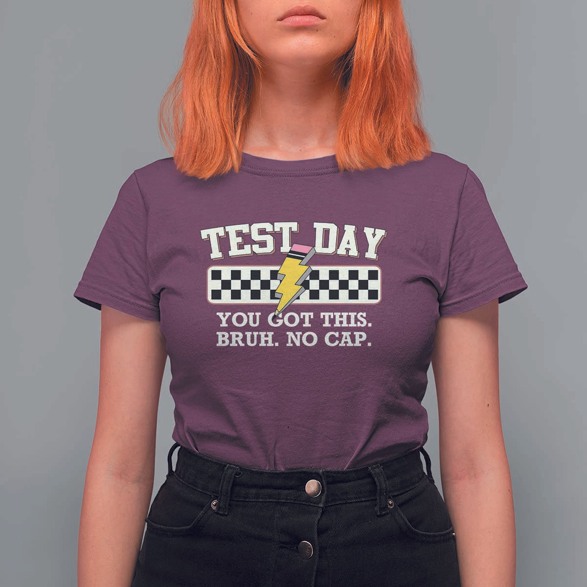 Funny Test Day You Got This Bruh No Cap T Shirt For Women Teacher Pencil Lightning Bolt