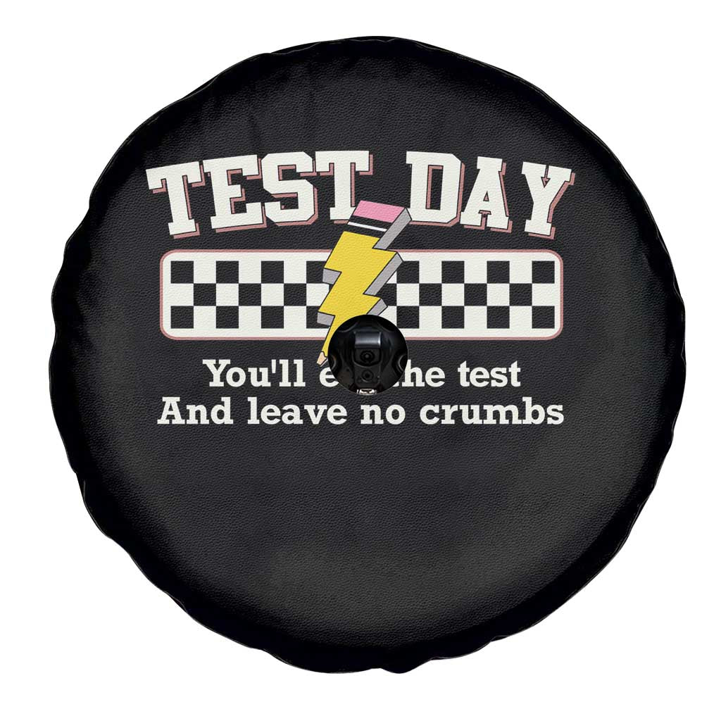 Funny Test Day You'll Eat The Test And Leave No Crumbs Spare Tire Cover Teacher Pencil Lightning Bolt