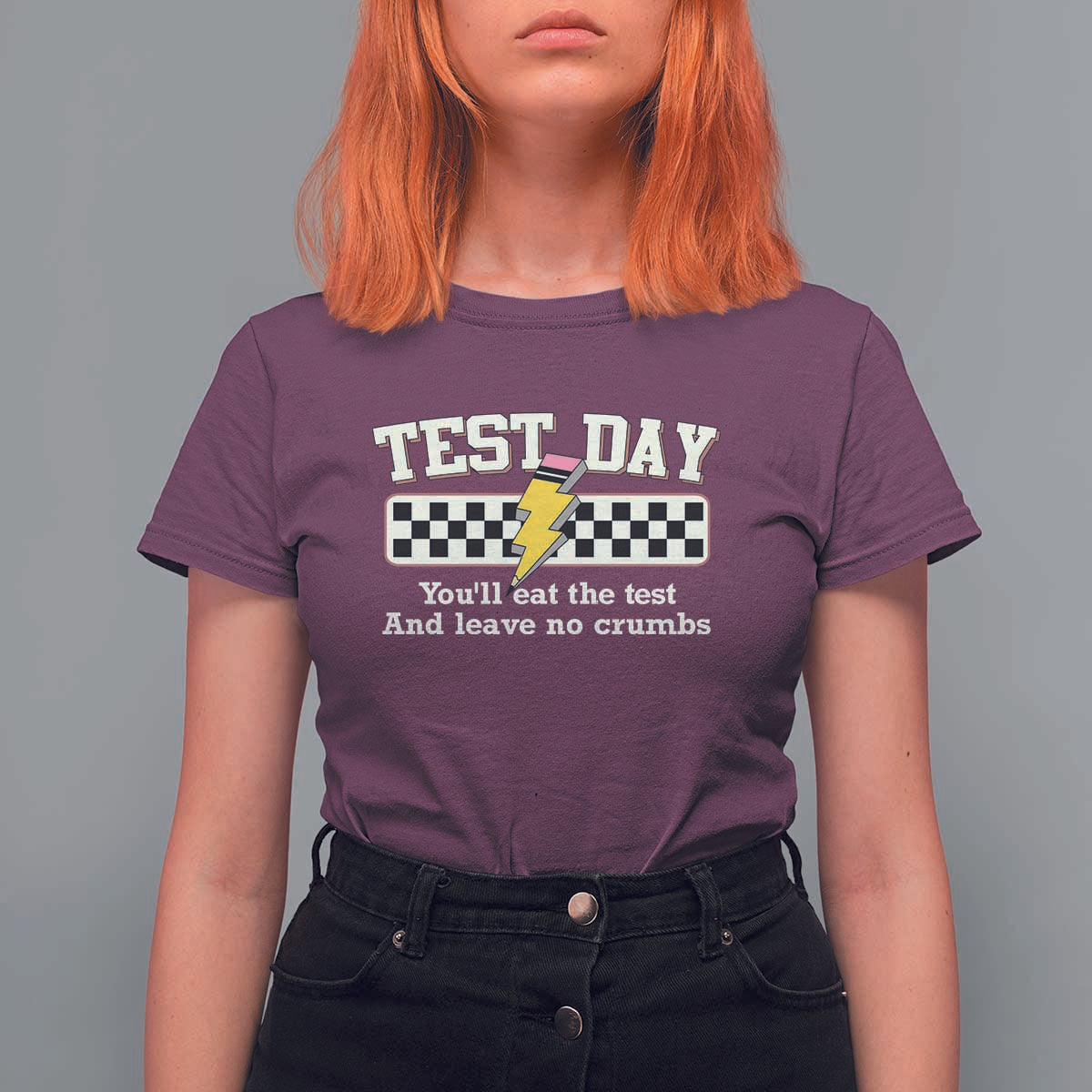 Funny Test Day You'll Eat The Test And Leave No Crumbs T Shirt For Women Teacher Pencil Lightning Bolt