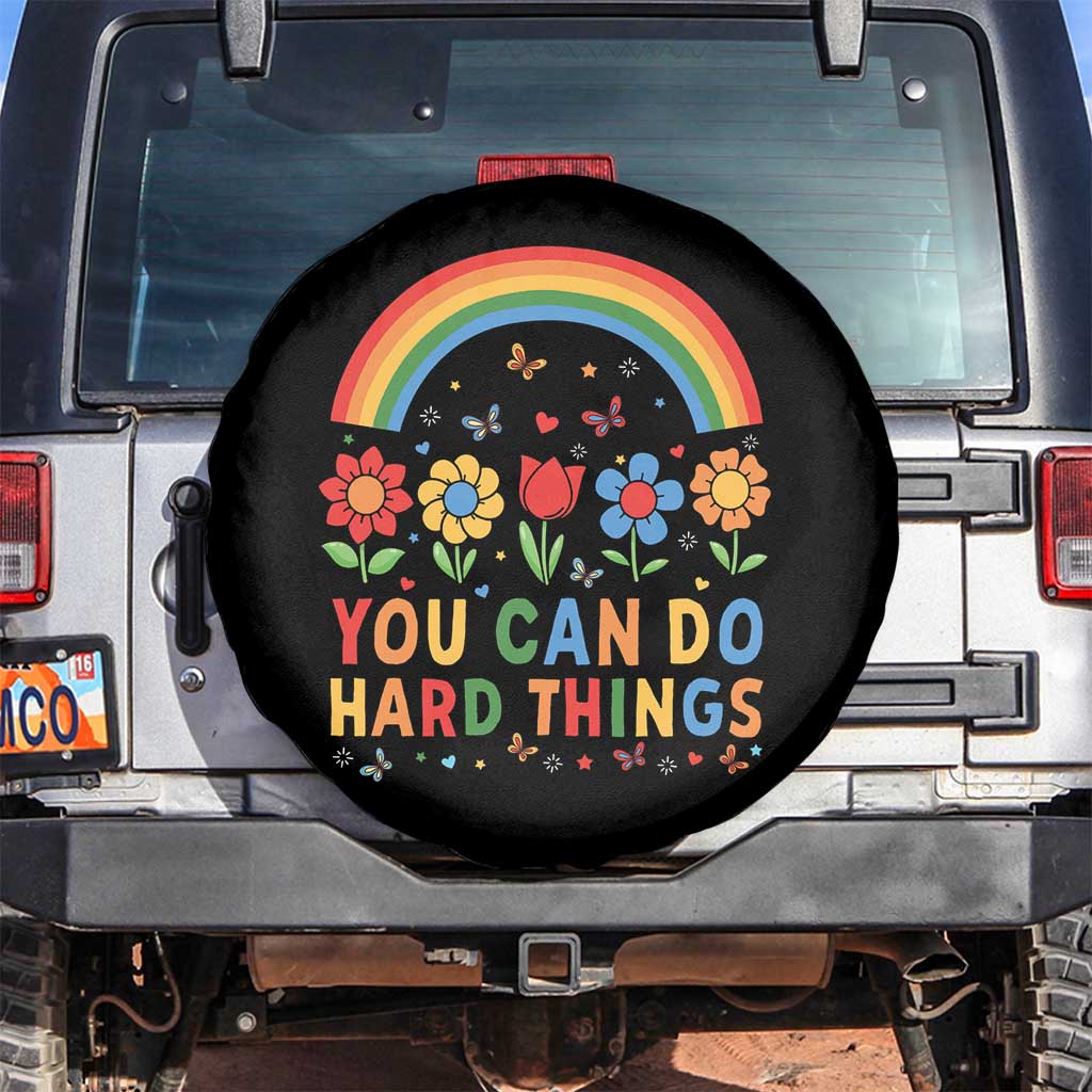 Funny You Can Do Hard Things Spare Tire Cover Motivational Quote Flowers Rainbow