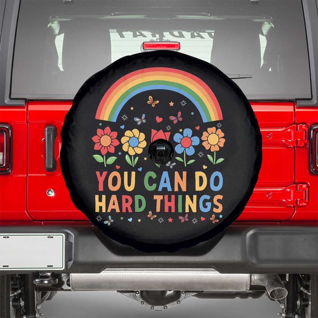 Funny You Can Do Hard Things Spare Tire Cover Motivational Quote Flowers Rainbow