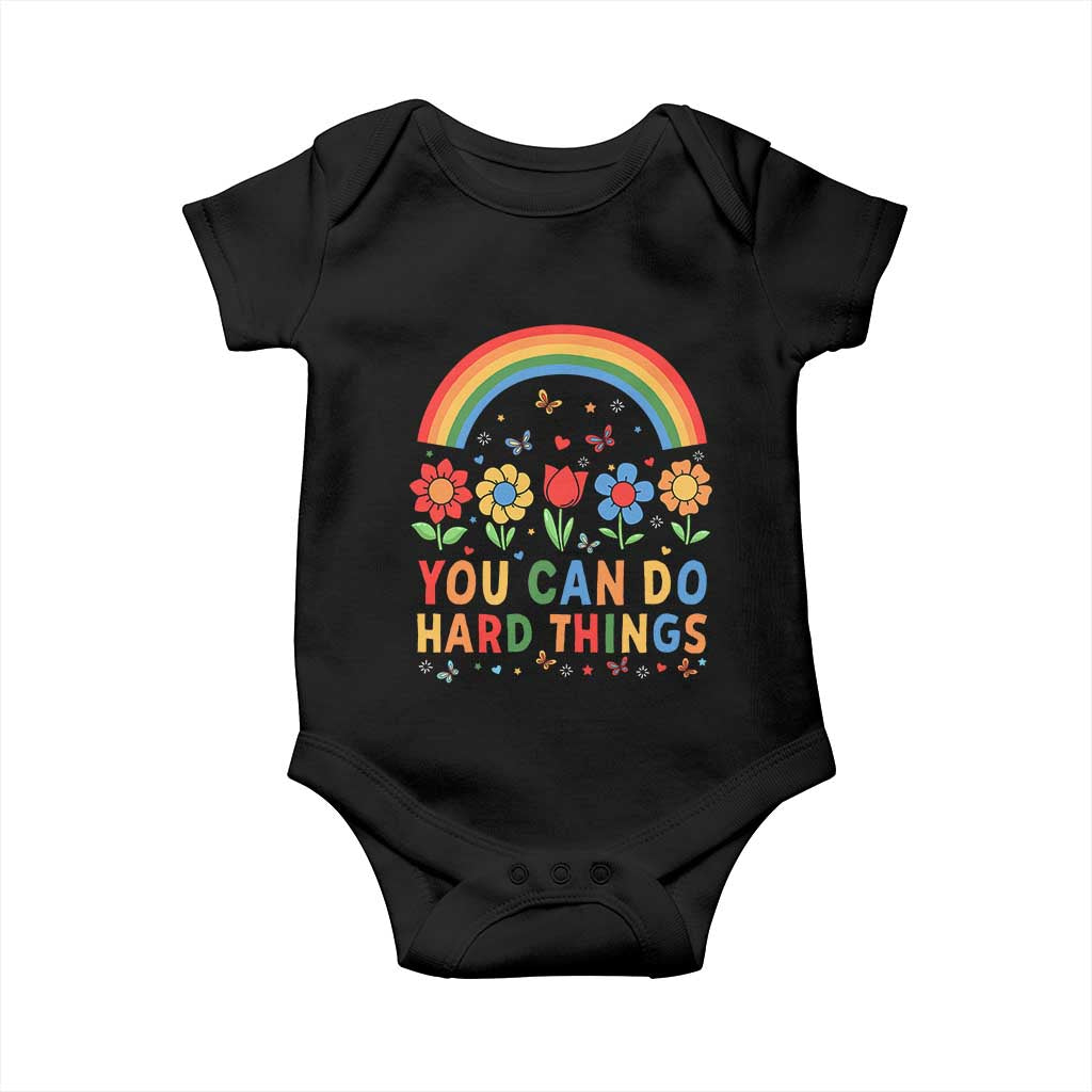 Funny You Can Do Hard Things Baby Onesie Motivational Quote Flowers Rainbow