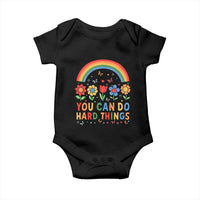Funny You Can Do Hard Things Baby Onesie Motivational Quote Flowers Rainbow