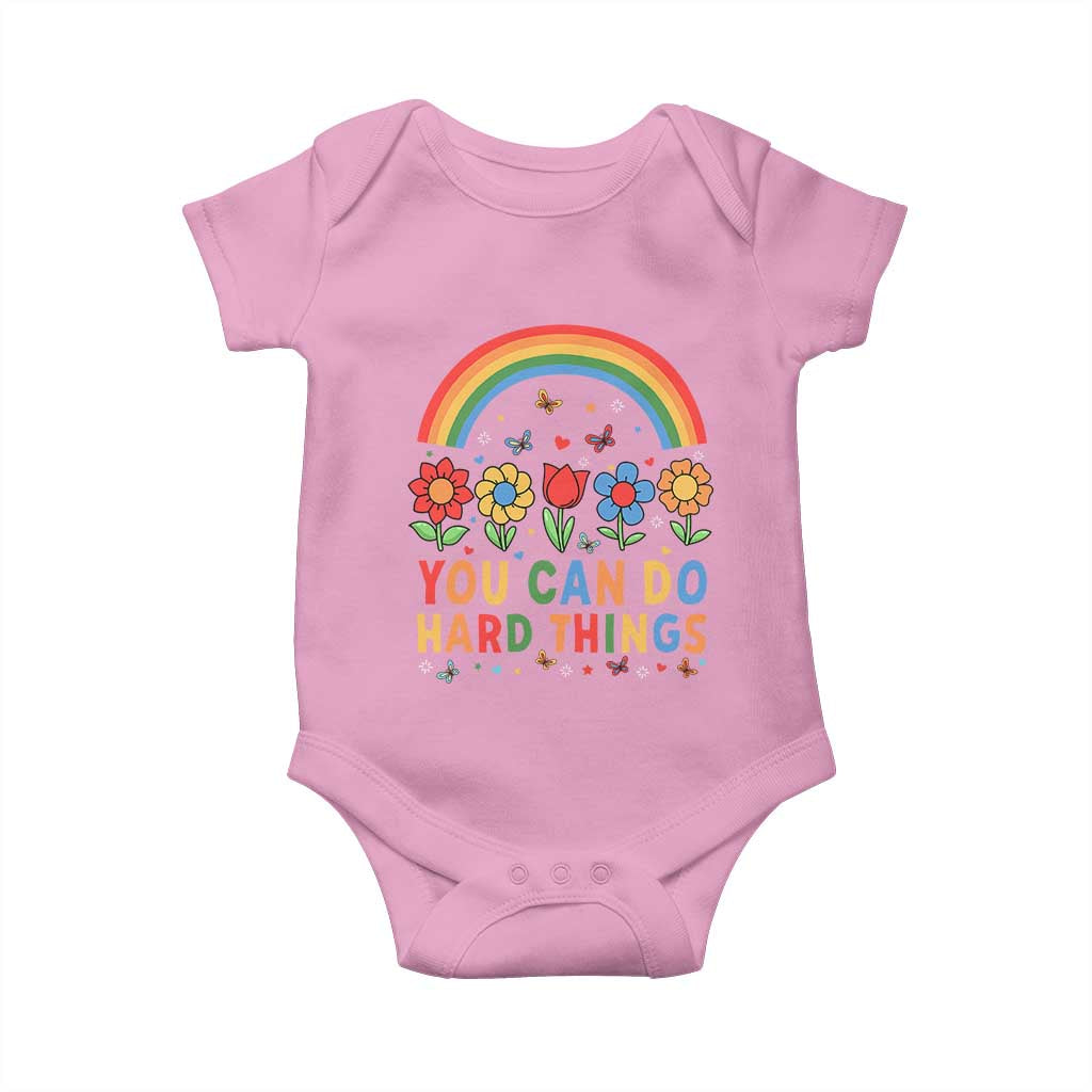 Funny You Can Do Hard Things Baby Onesie Motivational Quote Flowers Rainbow
