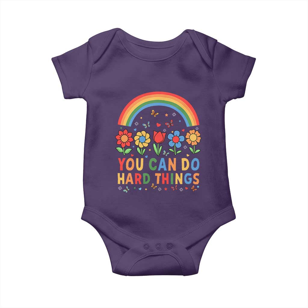 Funny You Can Do Hard Things Baby Onesie Motivational Quote Flowers Rainbow