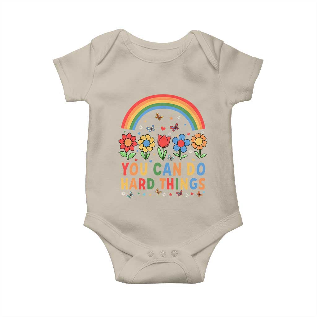 Funny You Can Do Hard Things Baby Onesie Motivational Quote Flowers Rainbow