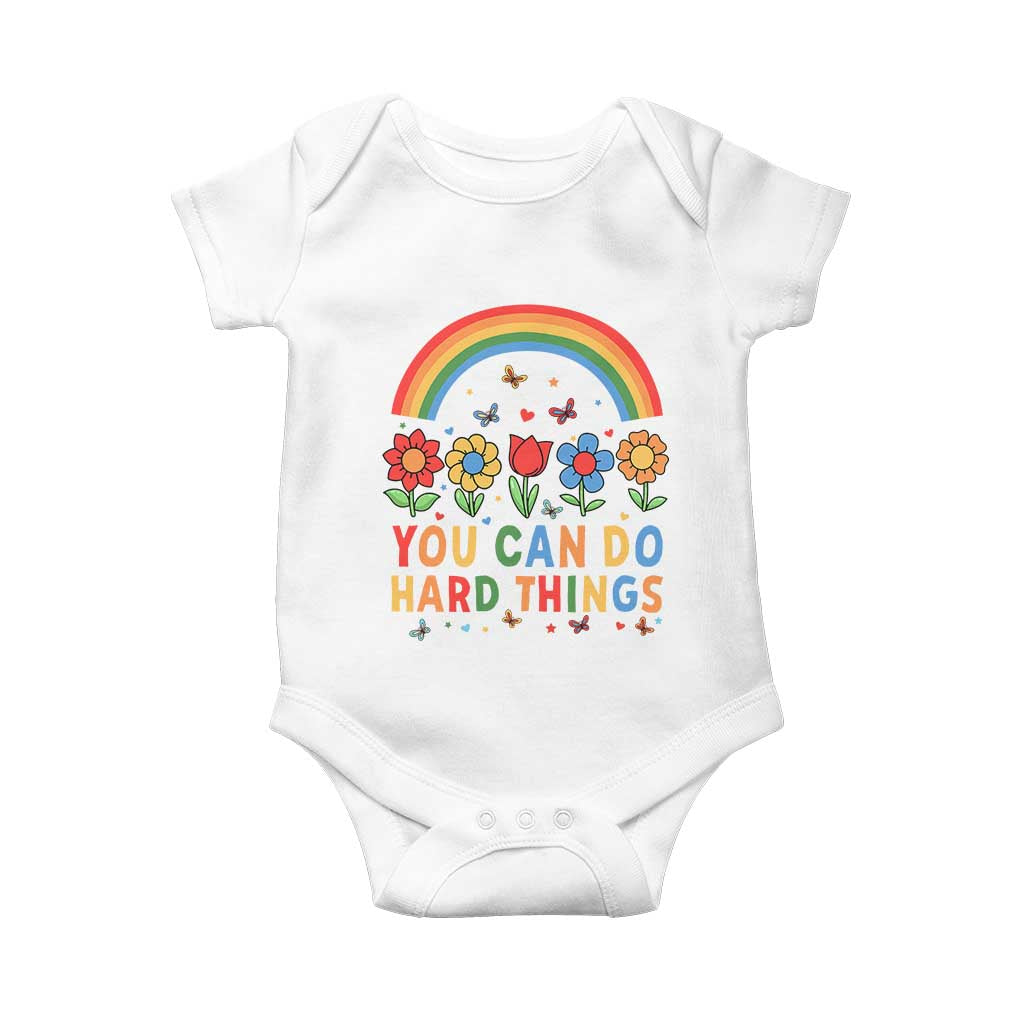 Funny You Can Do Hard Things Baby Onesie Motivational Quote Flowers Rainbow