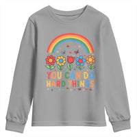 Funny You Can Do Hard Things Youth Sweatshirt Motivational Quote Flowers Rainbow