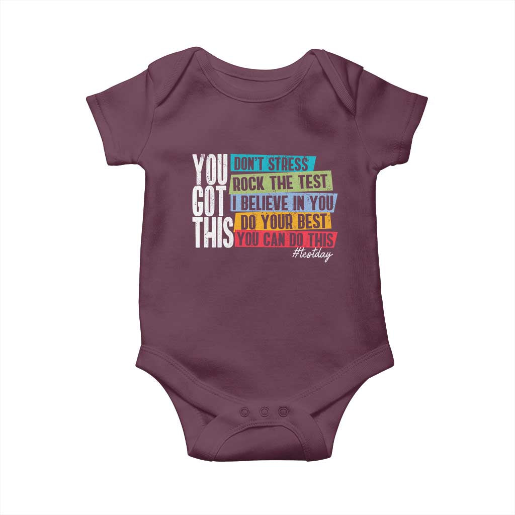 Funny Test Day You Got This Baby Onesie Don't Stress Rock The Test Teacher Testing Day